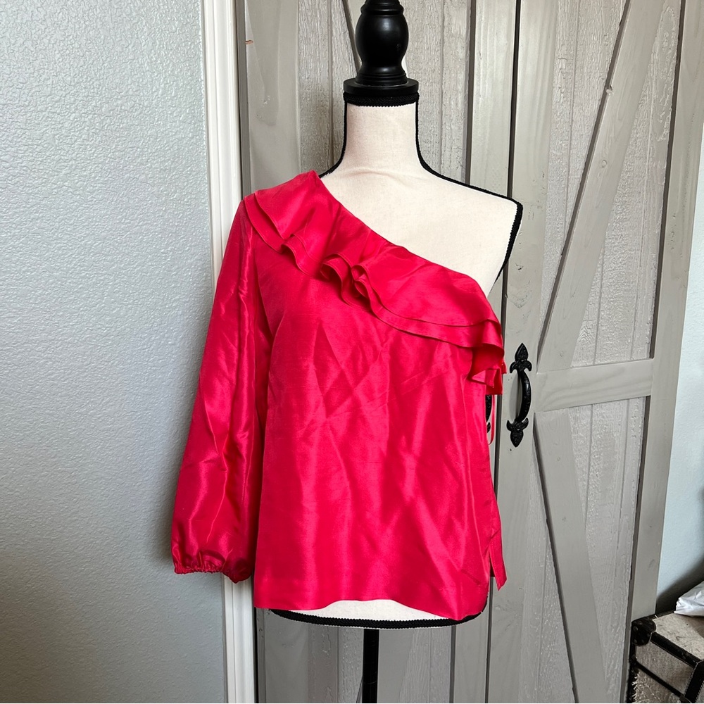NEW! J. Crew- Pink Silk Shantung One-Shoulder Top